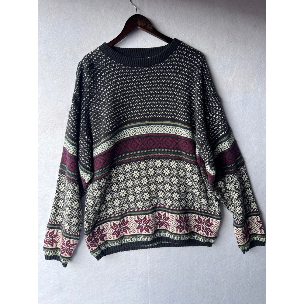 Vintage Croft & Barrow Fair Isle Knit Sweater Mens XL Cotton USA Christmas